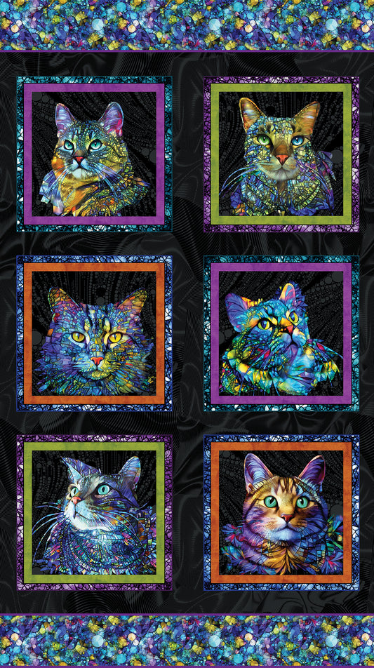 Benartex Cat Artistry  Main Panel Black/Multi 16732-12