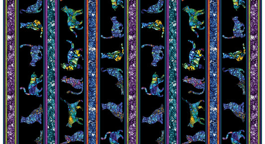 Benartex Cat Artistry  Stripe Black/Multi 16733-12